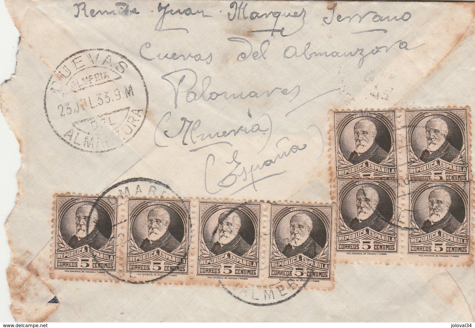 Espagne Lettre Cuevas Almanzora 23/7/1933 Pour St Caprais Castelnau Estrefonds Haute Garonne France - Lettres & Documents