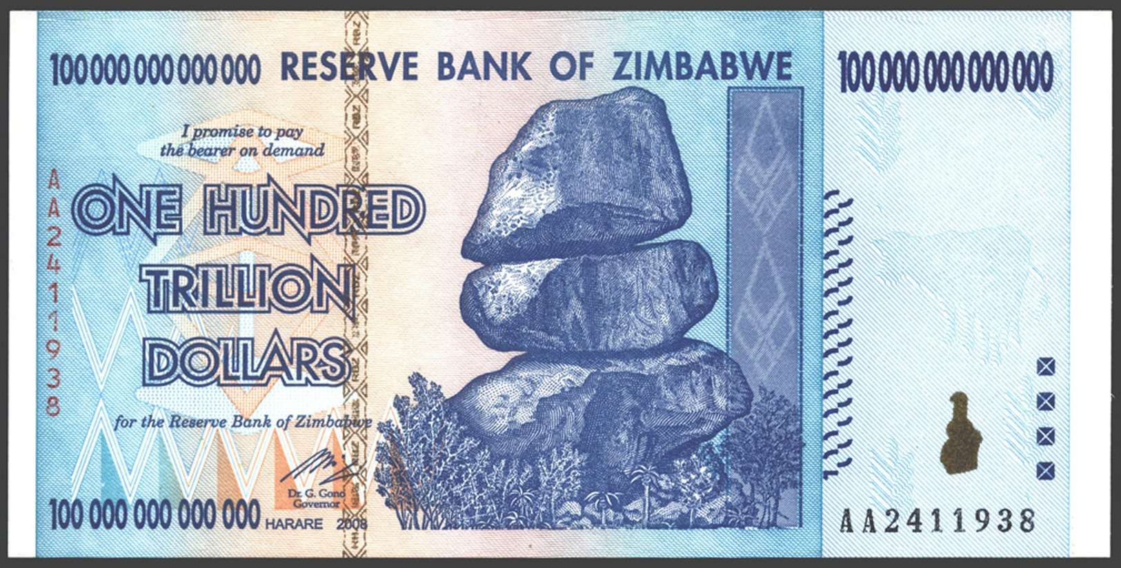 ZIMBABWE BANKNOTE, 100 000 000 000 000 DOLLARS, 2008, UNC - Zimbabwe