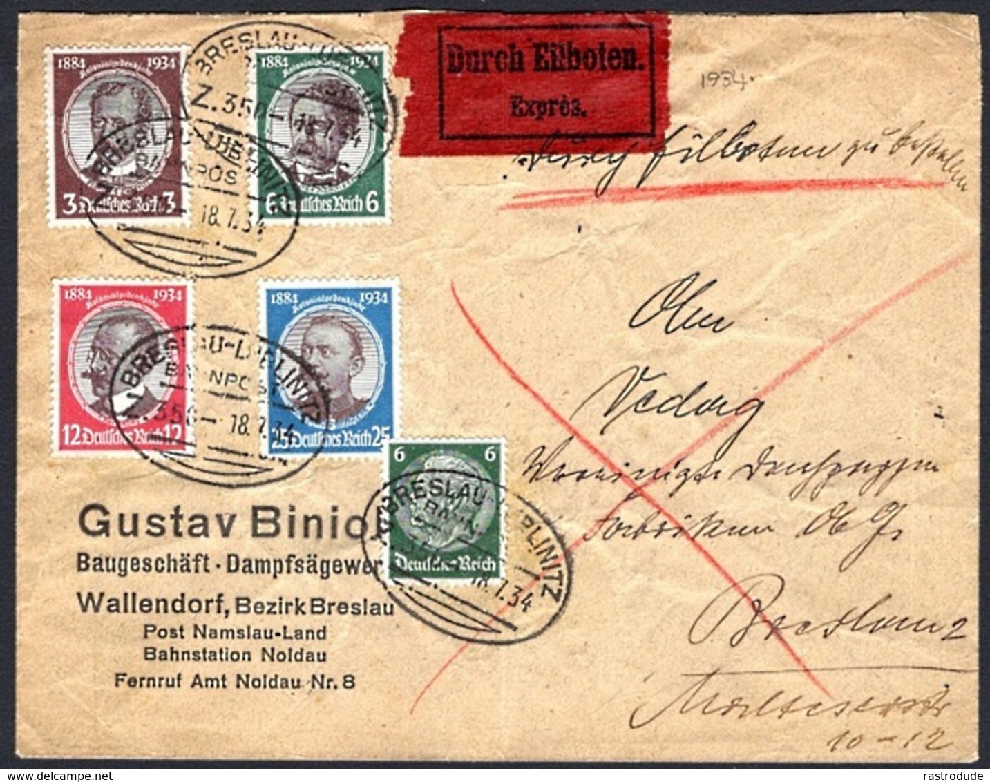 Deutsches Reich 1934 - Kolonialforscher Mi. 540 - 543 Kompletter Satz Auf Express Brief - Briefe U. Dokumente