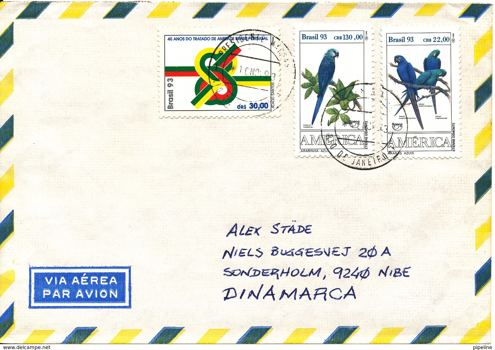 Brazil Air Mail Cover Sent To Denmark Rio De Janairo 16-11-1993 Topic Stamps - Airmail