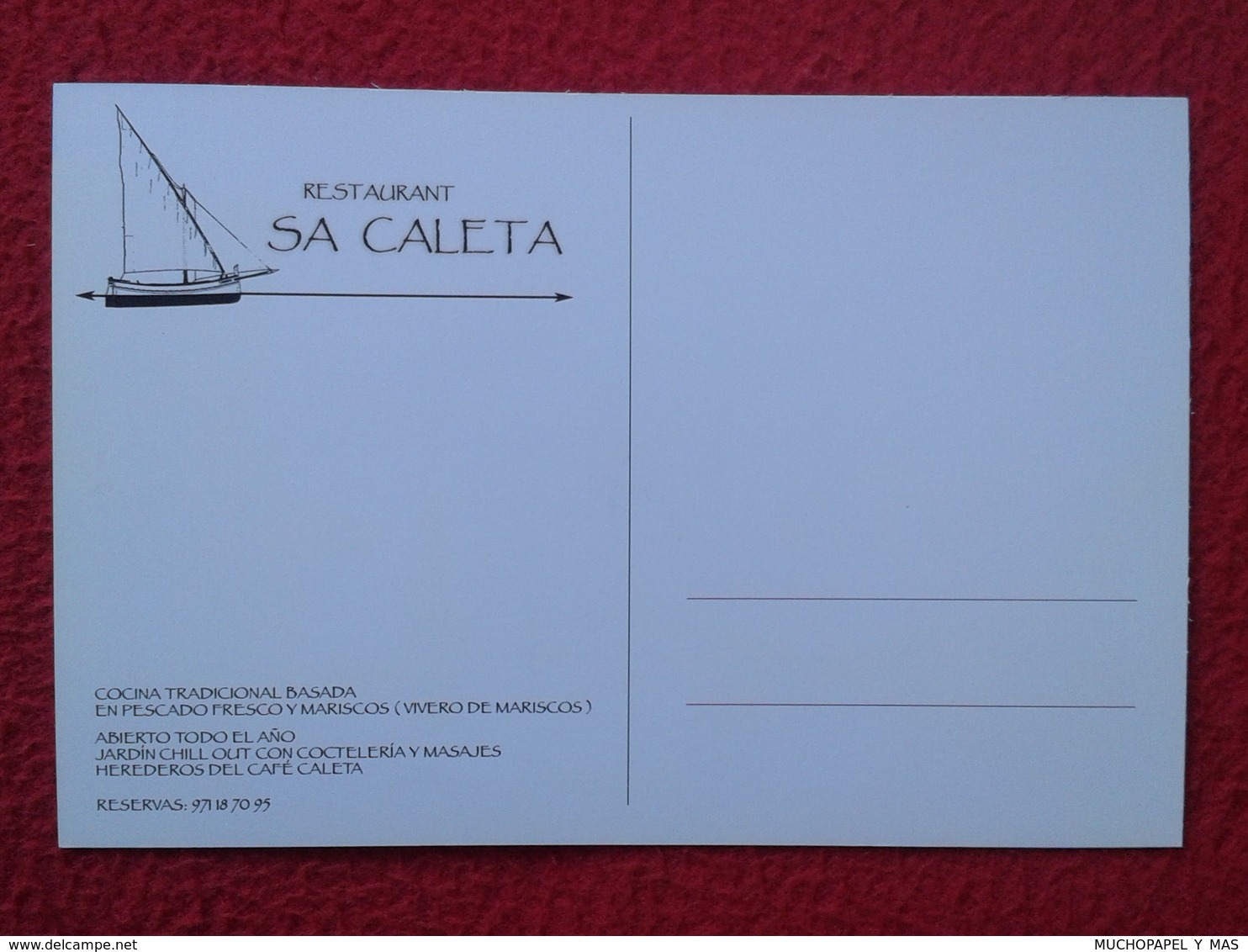 POSTAL POST CARD CARTE POSTALE PUBLICITARIA PUBLICIDAD ADVERTISING IBIZA BALEARIC ISLANDS SPAIN RESTAURANT SA CALETA VER - Publicidad