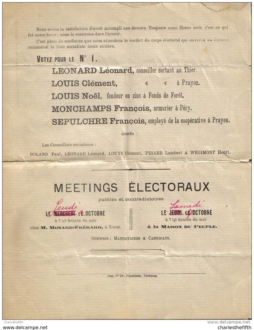 RARE !! 1899 ELECTION à FORET ( Nassogne ) -- PARTI OUVRIER -- - Nassogne