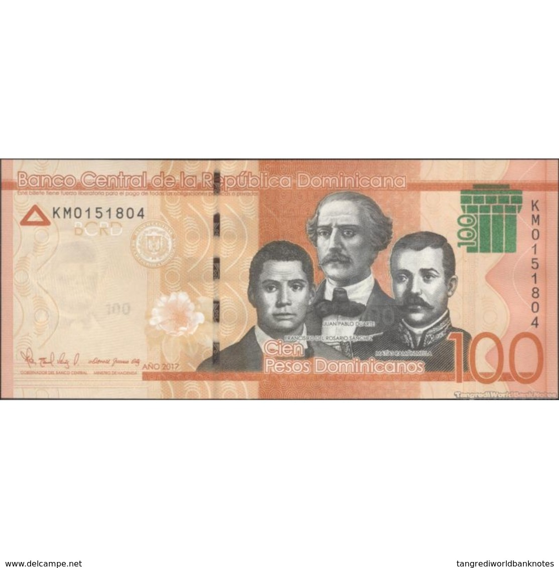 TWN - DOMINICAN REPUBLIC 190d - 100 Pesos Dominicanos 2017 (2018) Prefix KM - Signatures: Albizu & Guerrero UNC - Repubblica Dominicana