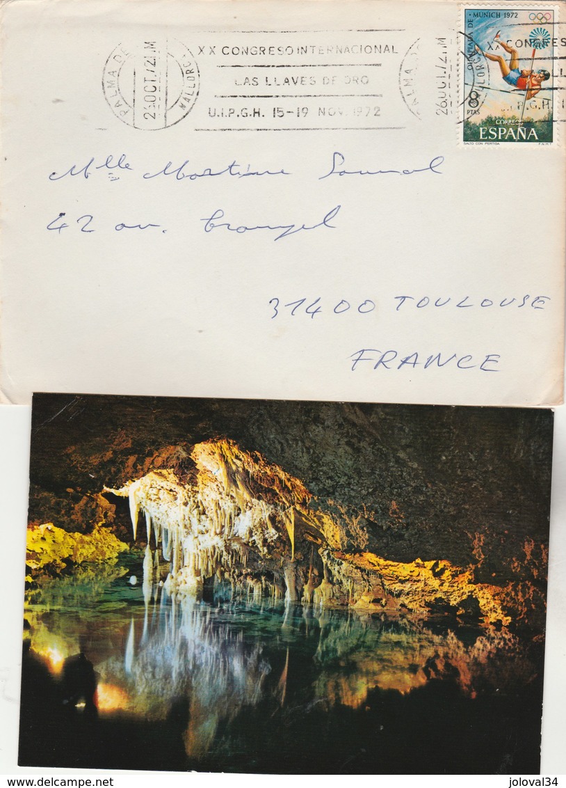 Espagne  Lettre  Cachet  PALMA DE Mallorca 26/10/1972 AVEC Carte Postale Porto Cristo  Pour Toulouse France - Lettres & Documents