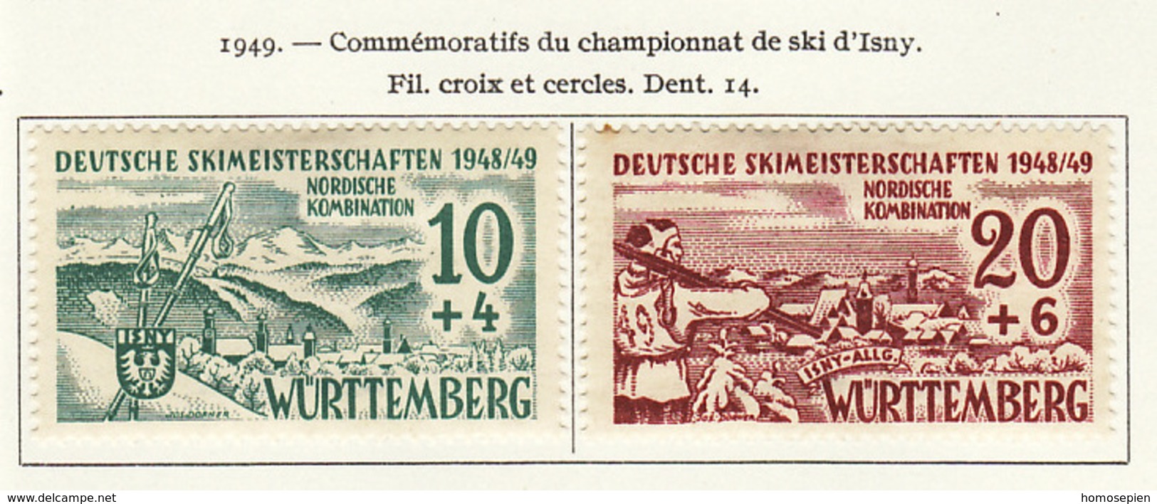 Allemagne Wurtemberg - Germany - Deutschland 1949 Y&T N°42 à 43 - Michel N°38 à 39 * - Championnat De Ski - Autres & Non Classés