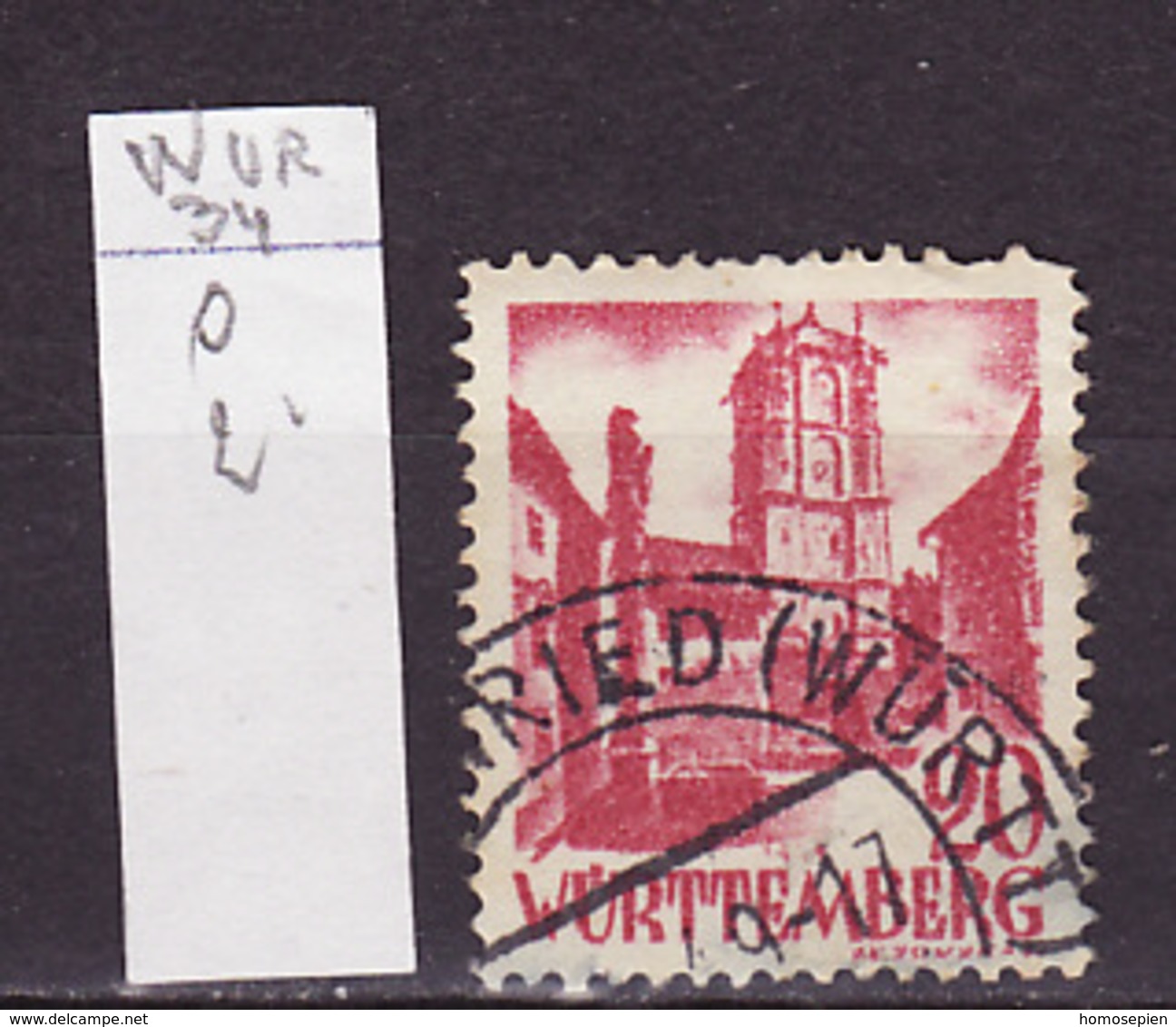 Allemagne Wurtemberg - Germany - Deutschland 1948-49 Y&T N°34 - Michel N°34 (o) - 20p Porte De Wangen - Wurtemberg