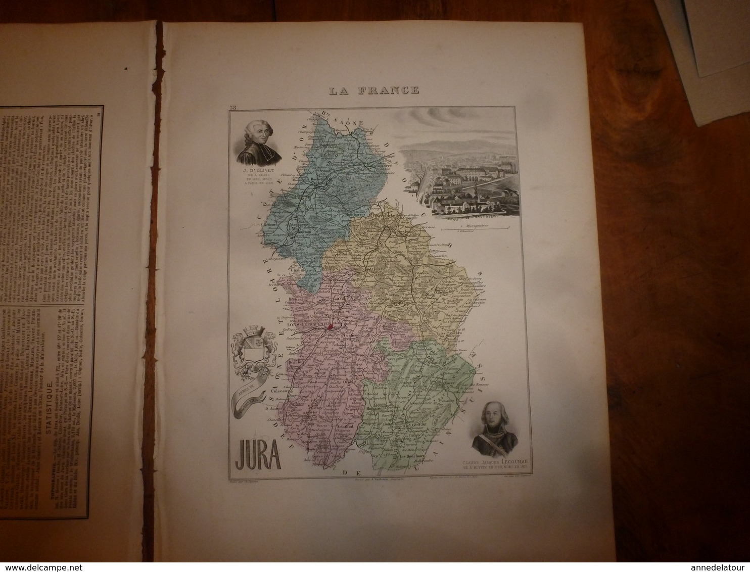 1880: JURA (Lons-le-Saunier,Dôle,Poligny,St-Claude,Nozeroy,Morez,etc)  Carte Géo-Descriptive En Taille Douce Par Migeon. - Cartes Géographiques