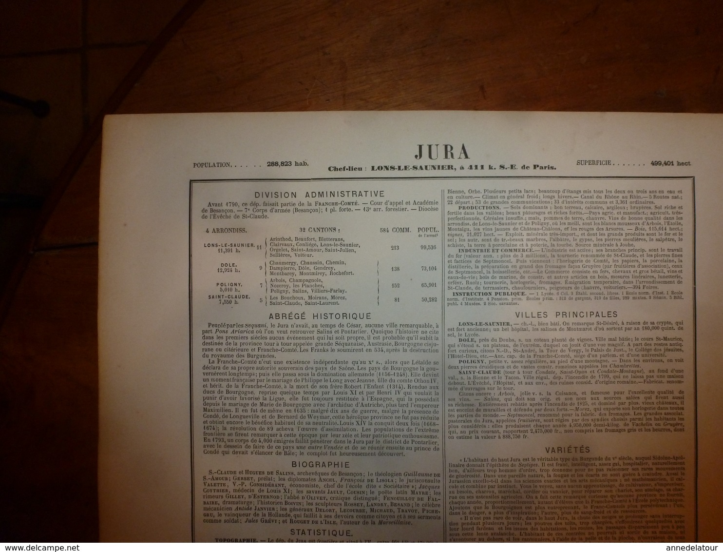 1880: JURA (Lons-le-Saunier,Dôle,Poligny,St-Claude,Nozeroy,Morez,etc)  Carte Géo-Descriptive En Taille Douce Par Migeon. - Cartes Géographiques
