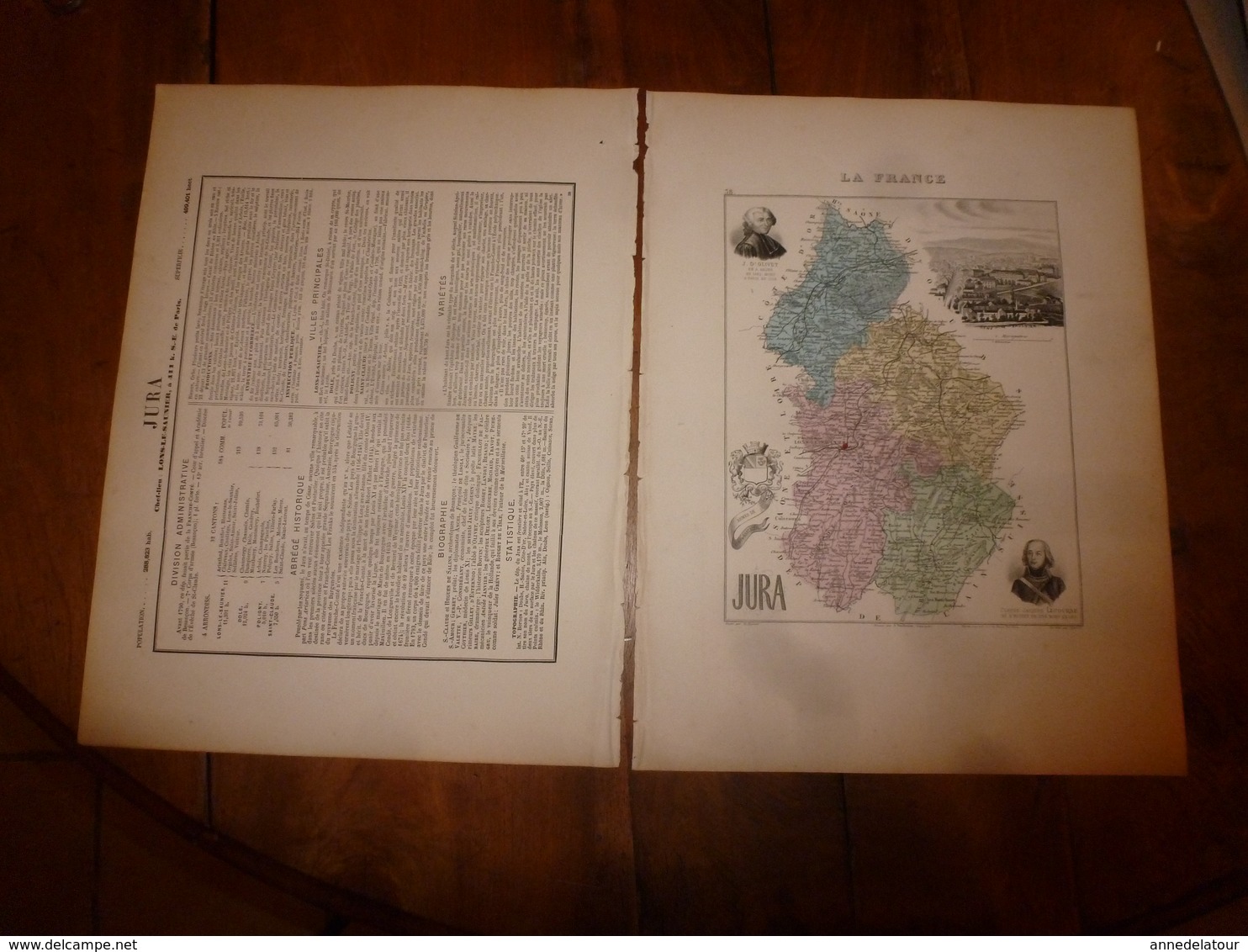 1880: JURA (Lons-le-Saunier,Dôle,Poligny,St-Claude,Nozeroy,Morez,etc)  Carte Géo-Descriptive En Taille Douce Par Migeon. - Cartes Géographiques