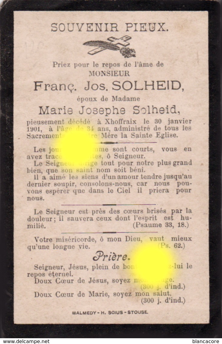 XHOFFRAIX Mr SOLHEID  époux SOLHEID 1901 - Décès