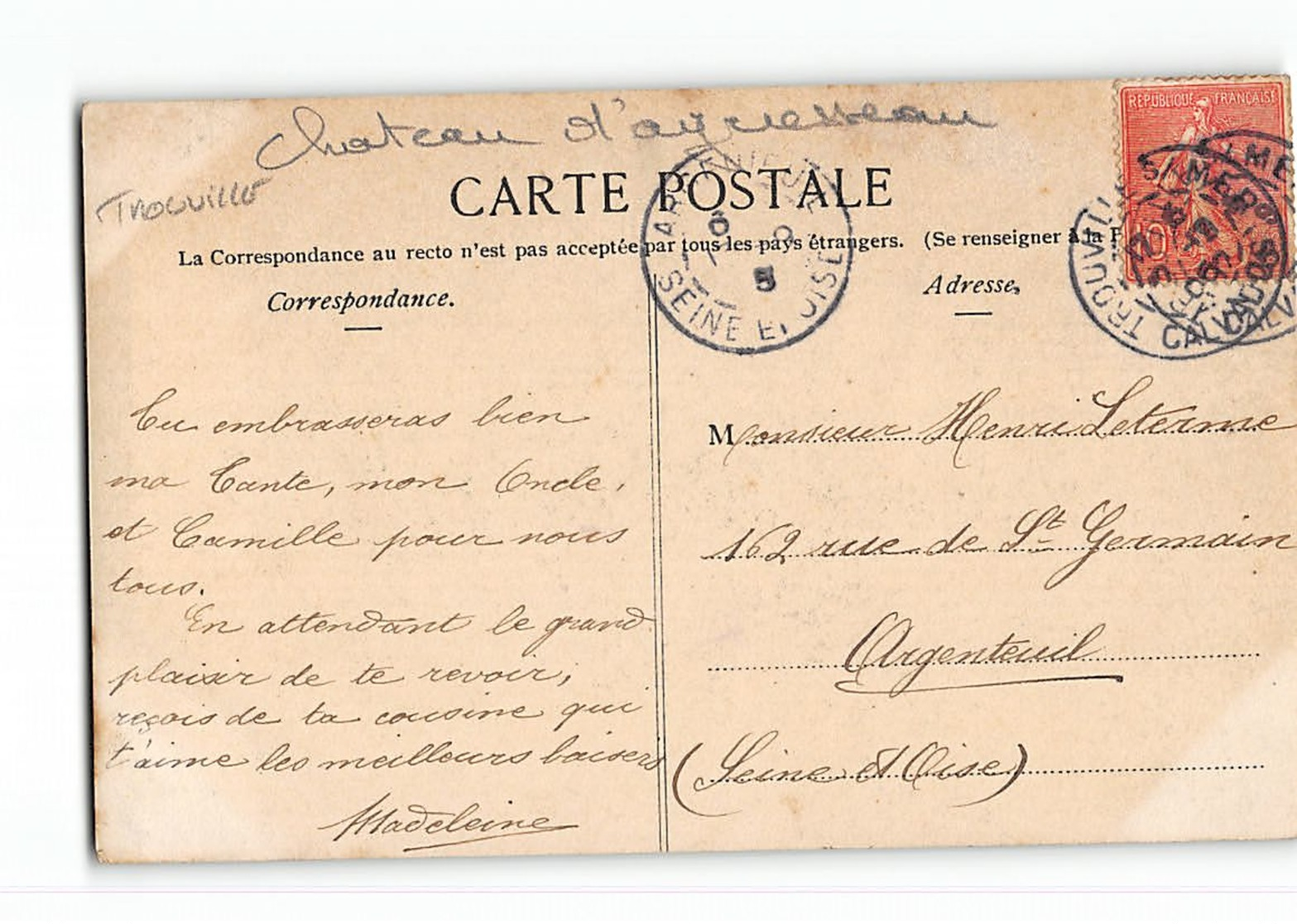 CPA14 Carte Photo Trouville Chateau D'Aguesseau - Trouville