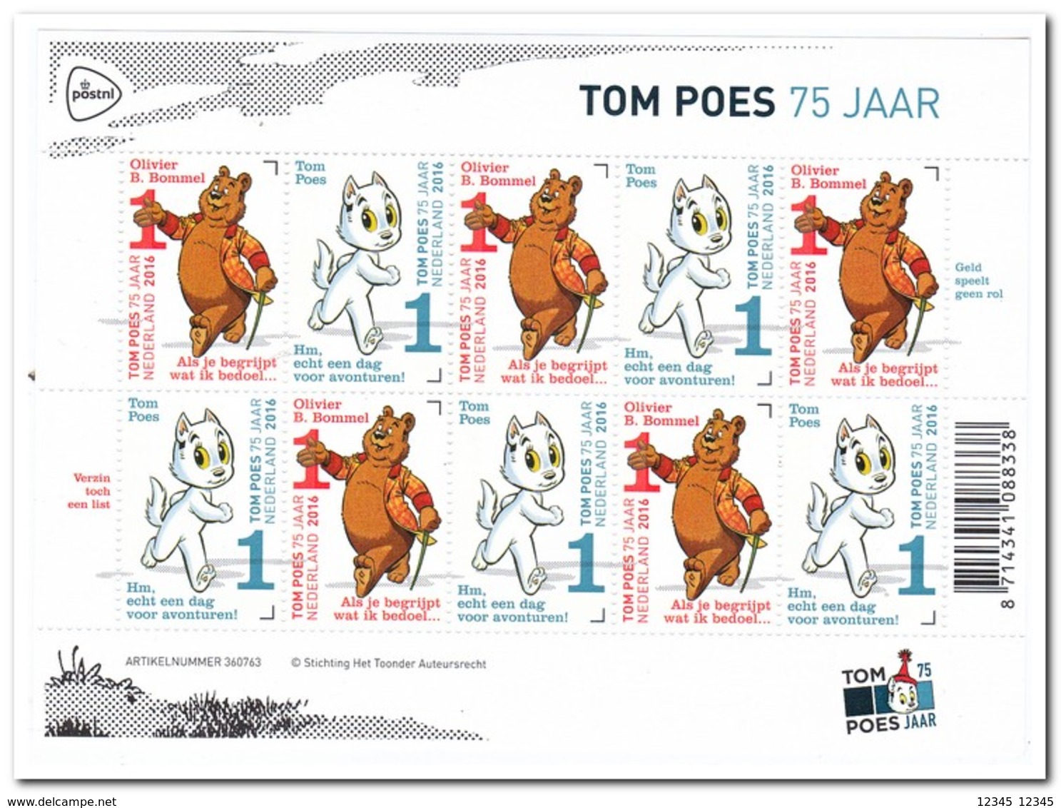 Nederland 2016, Postfris MNH, NVPH V3426-3427, Tom Poes - Ongebruikt