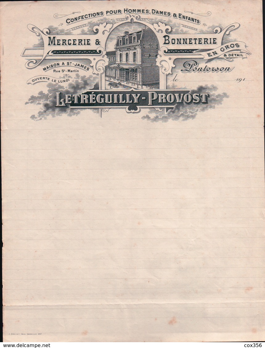 FACTURE LETREGUILLY PROVOST à PORTORSON - 1900 – 1949