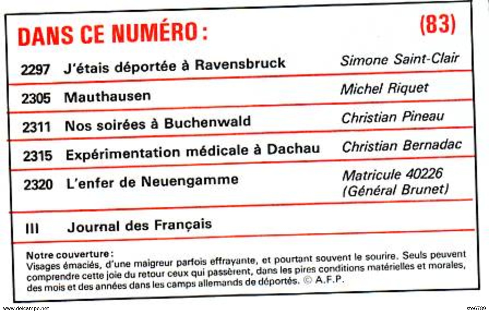 LES ANNEES 40 N° 83 Témoins Camps Buchenwald Ravensbruck Mauthausen Dachau Neuengamme ,  Histoire Guerre - Histoire