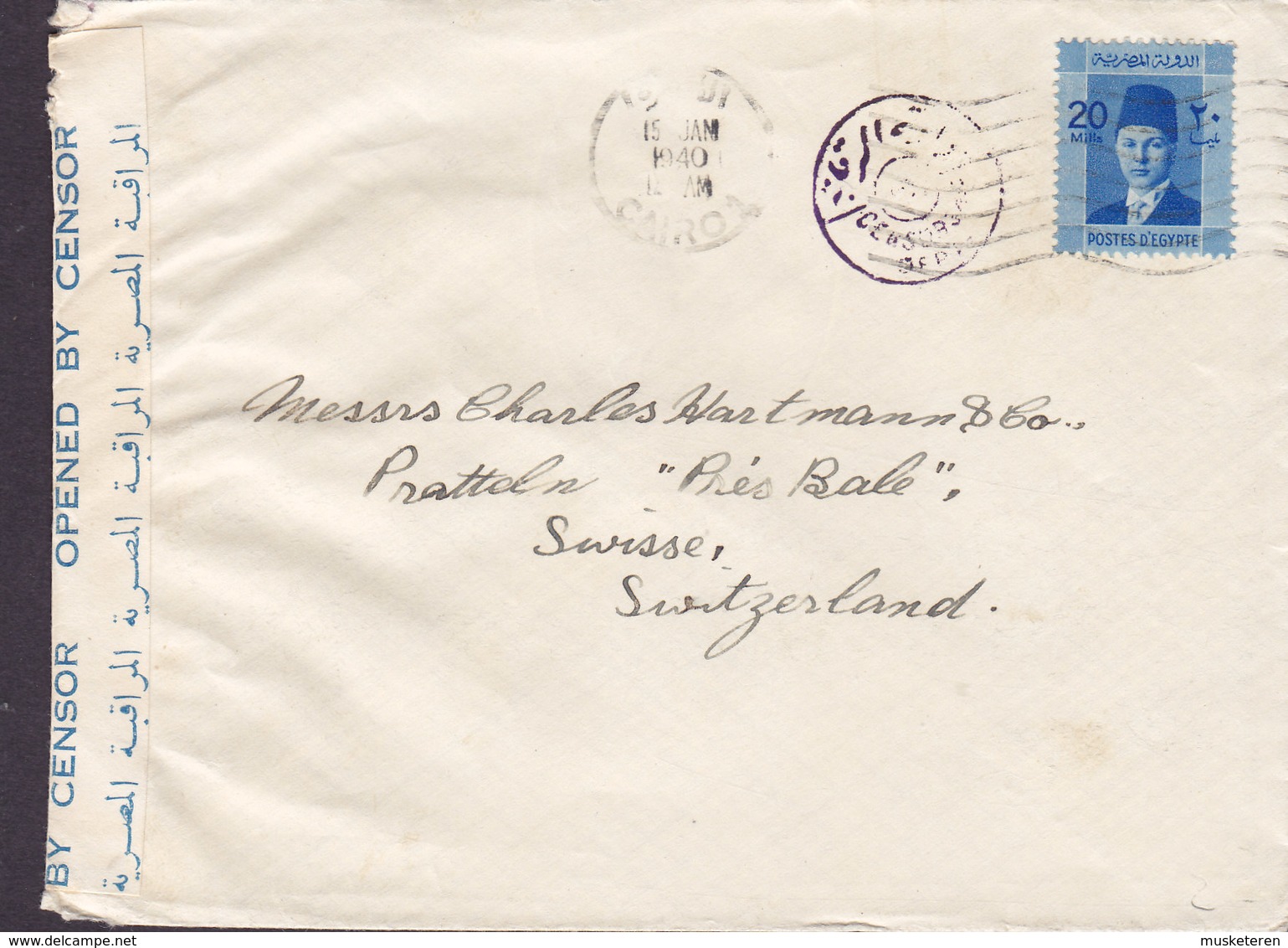 Egypt Egypte CAIRO 1940 Cover Brief Switzerland EGYPTIAN CENSORSHIP OPENED BY CENSOR Label (2 Scans) - Briefe U. Dokumente