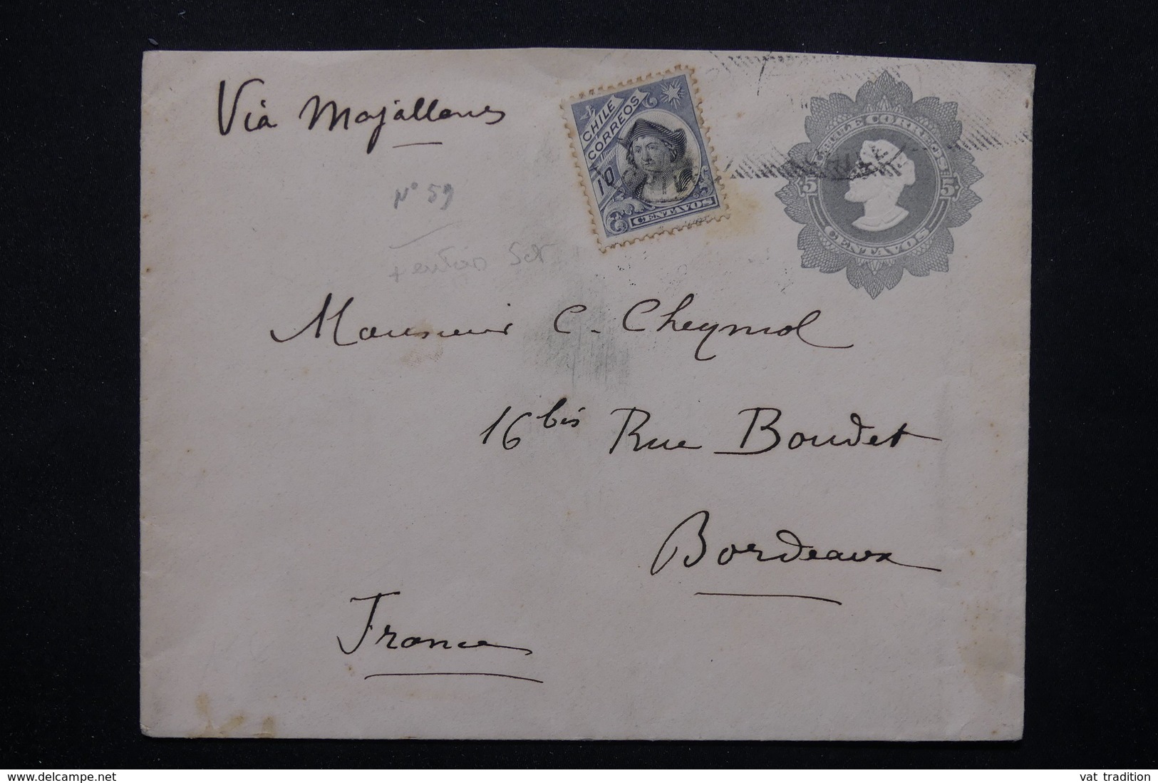 CHILI - Entier Postal + Complément Pour La France En 1908 - L 23059 - Chili