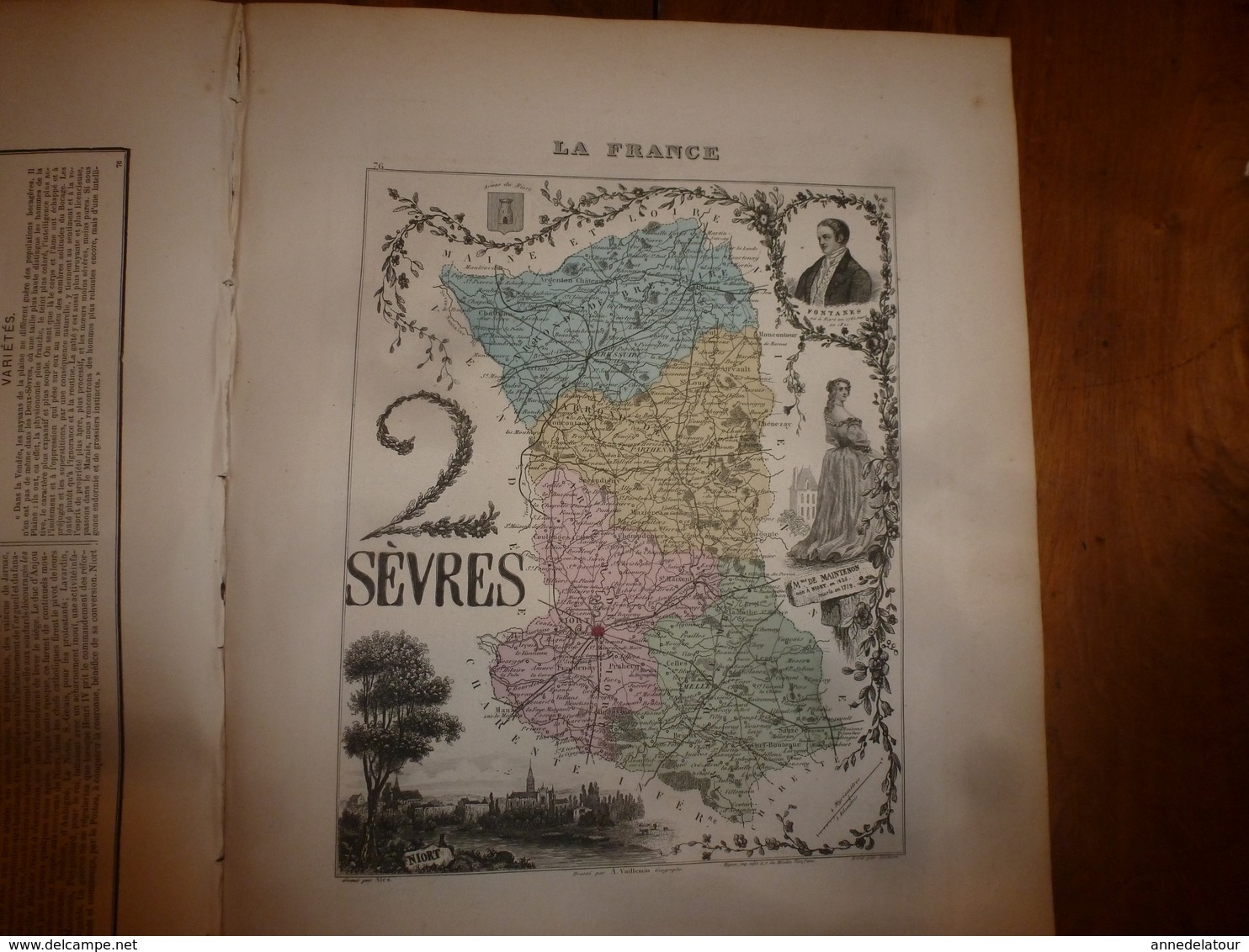 1880:DEUX-SEVRES(Niort,Bressuire,Melle,Parthenay,Beauvoir,Thouars,etc) Carte Géo-Descriptive En Taille Douce Par Migeon. - Cartes Géographiques