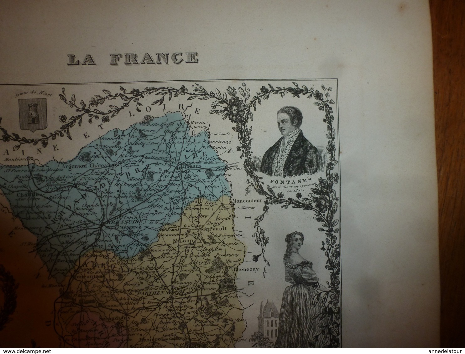 1880:DEUX-SEVRES(Niort,Bressuire,Melle,Parthenay,Beauvoir,Thouars,etc) Carte Géo-Descriptive en taille douce par Migeon.