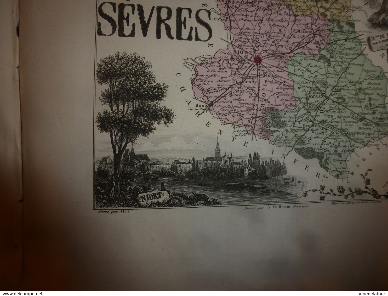 1880:DEUX-SEVRES(Niort,Bressuire,Melle,Parthenay,Beauvoir,Thouars,etc) Carte Géo-Descriptive en taille douce par Migeon.