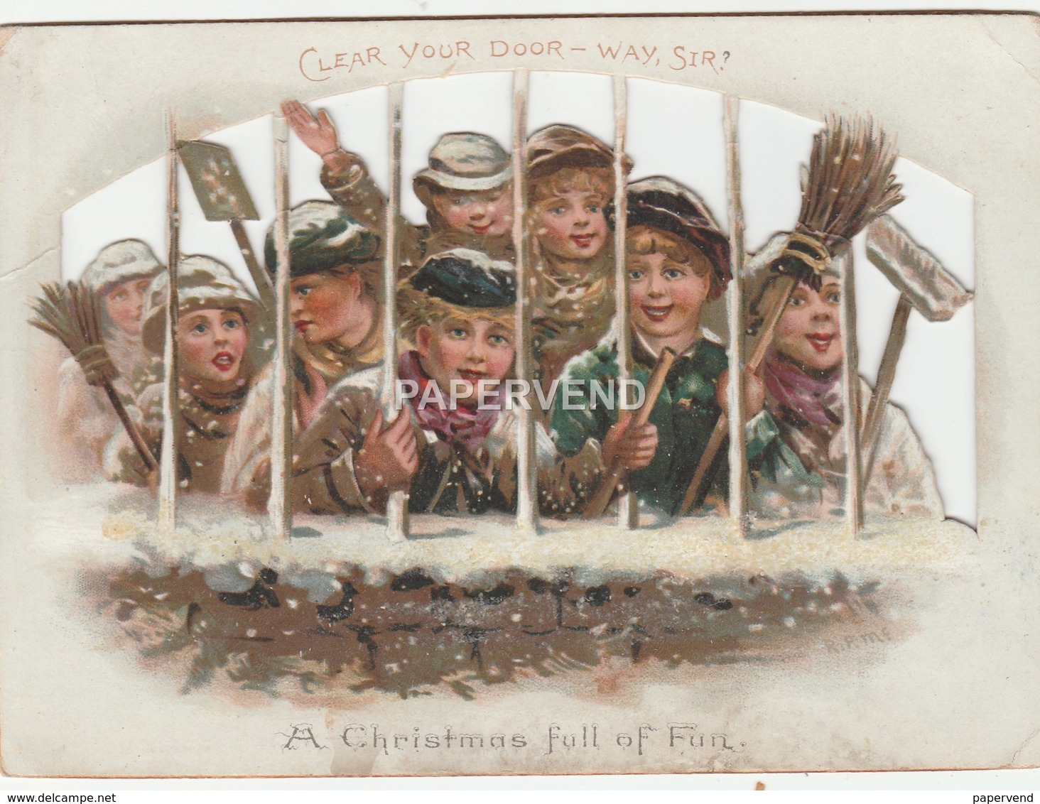 Christmas Card  Boy Road Sweepers Cut-out Two Sided  Egc273 - Unclassified