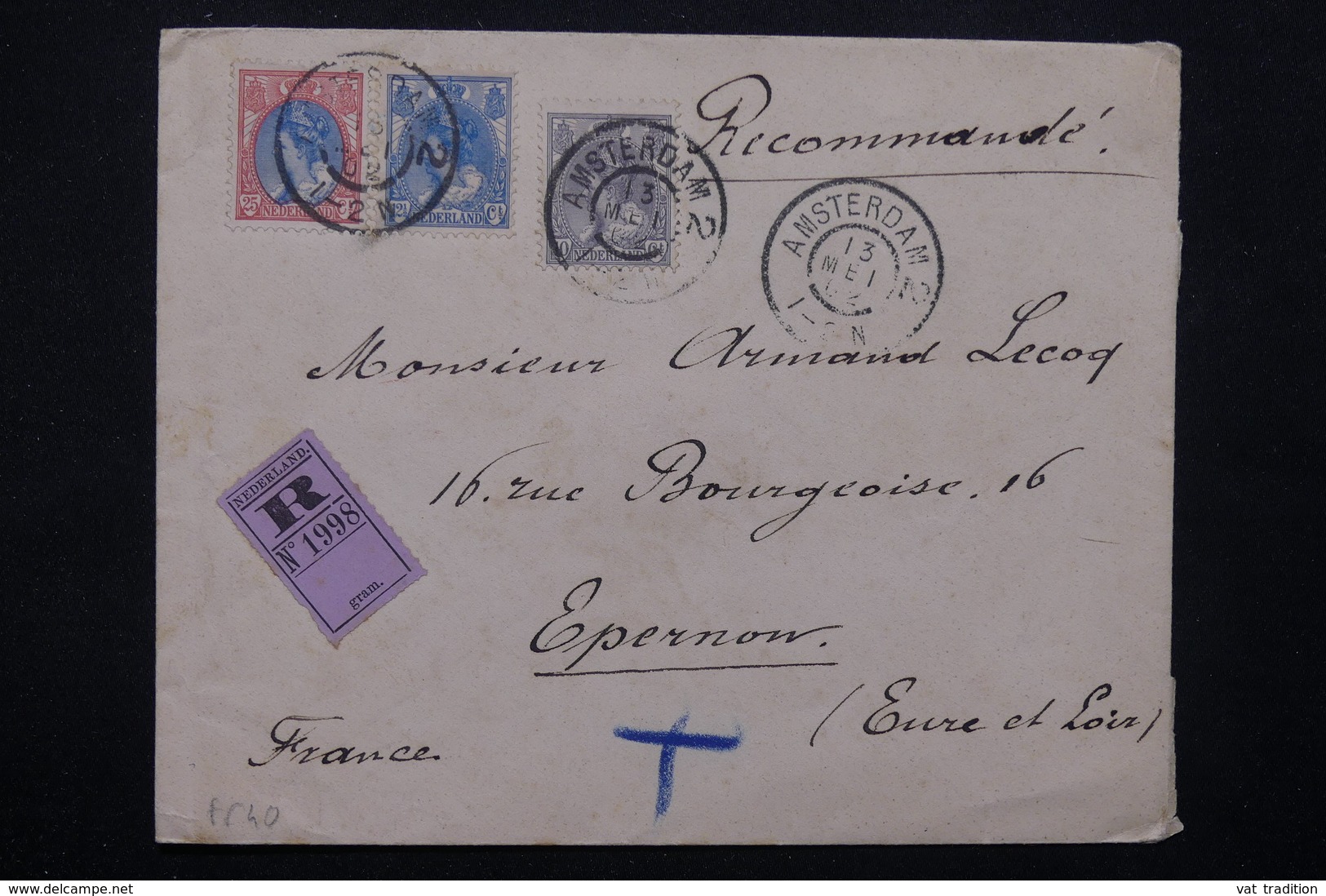 PAYS BAS - Enveloppe En Recommandé De Amsterdam Pour La France En 1902 , Affranchissement  Tricolore - L 23061 - Lettres & Documents