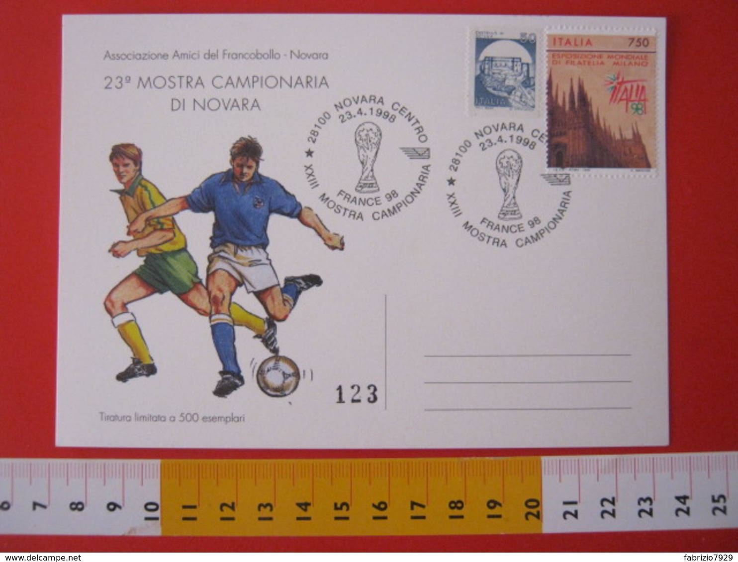 A.09 ITALIA ANNULLO - 1998 NOVARA MOSTRA CAMPIONARIA CALCIO FOOTBALL COPPA MONDO FRANCIA '98 - Storia Postale