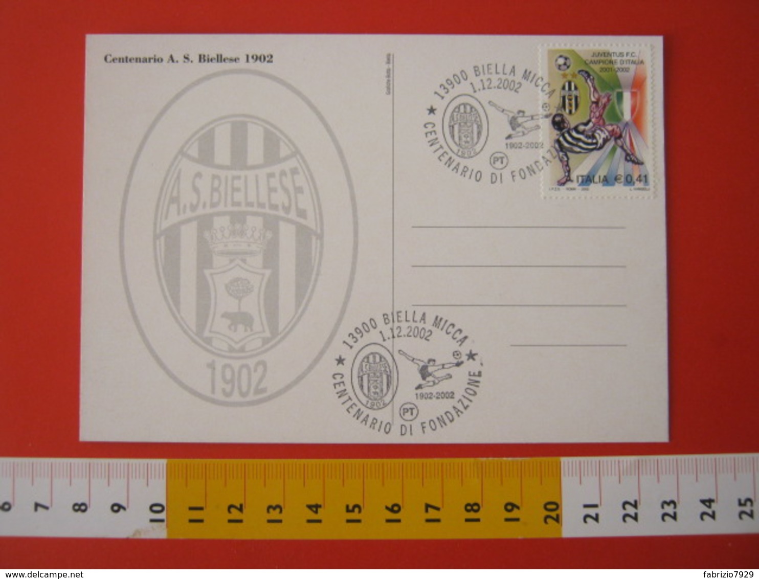 A.09 ITALIA ANNULLO - 2002 BIELLA 100 ANNI FONDAZIONE BIELLESE CALCIO FOOTBALL SPORT ROVESCIATA 1902 - Storia Postale