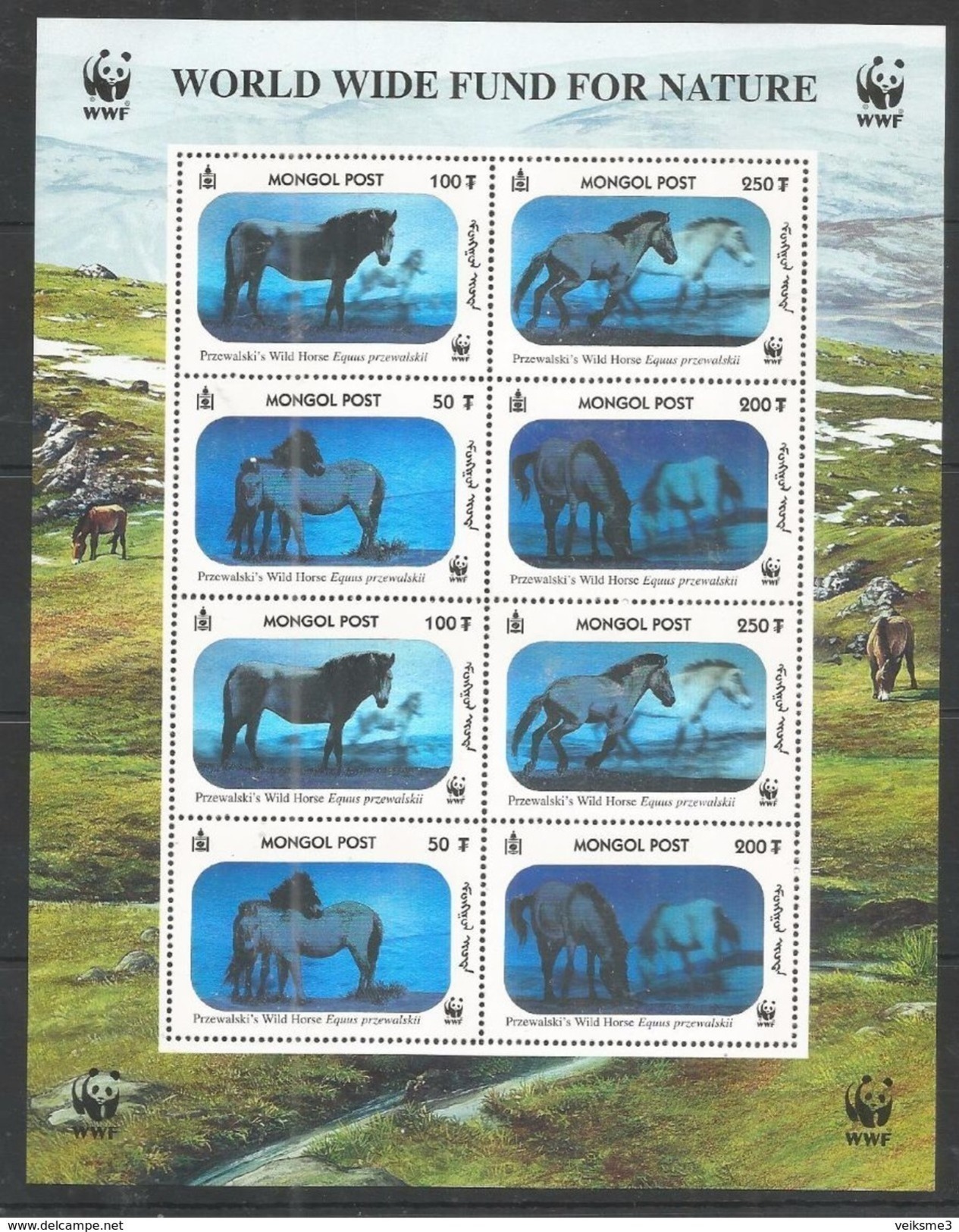 MONGOLIA - MNH - Animals - Horses - WWF - Silver - Chevaux