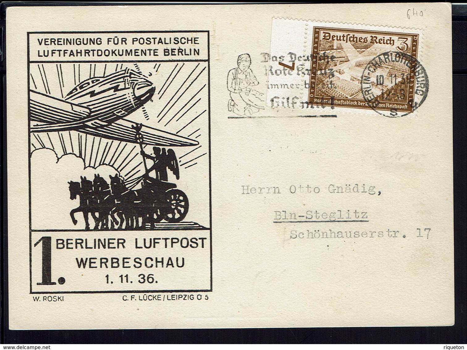 ALLEMAGNE - 1936 "Fédération Des Postiers Allemand" Timbre 640 Sur Carte Postale Illustrée - Flamme De La Croix Rouge - - Lettres & Documents