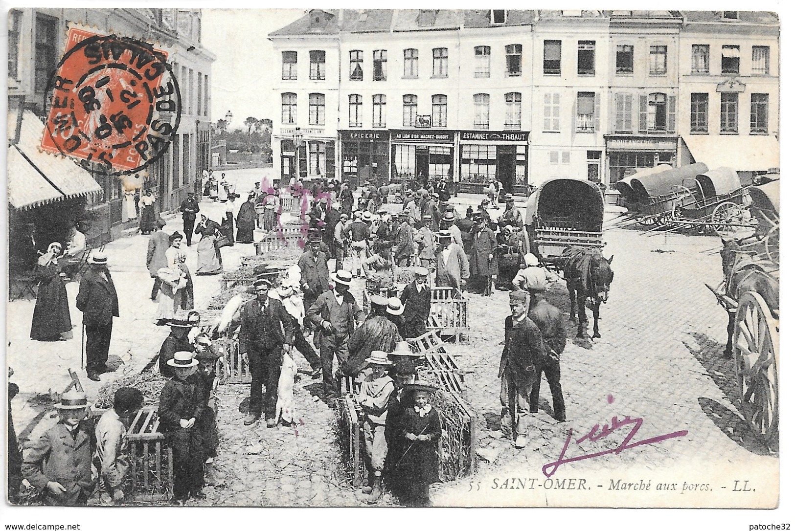 Cpa...Saint-Omer....marché Au Porcs....commerces...animée....1912... - Saint Omer