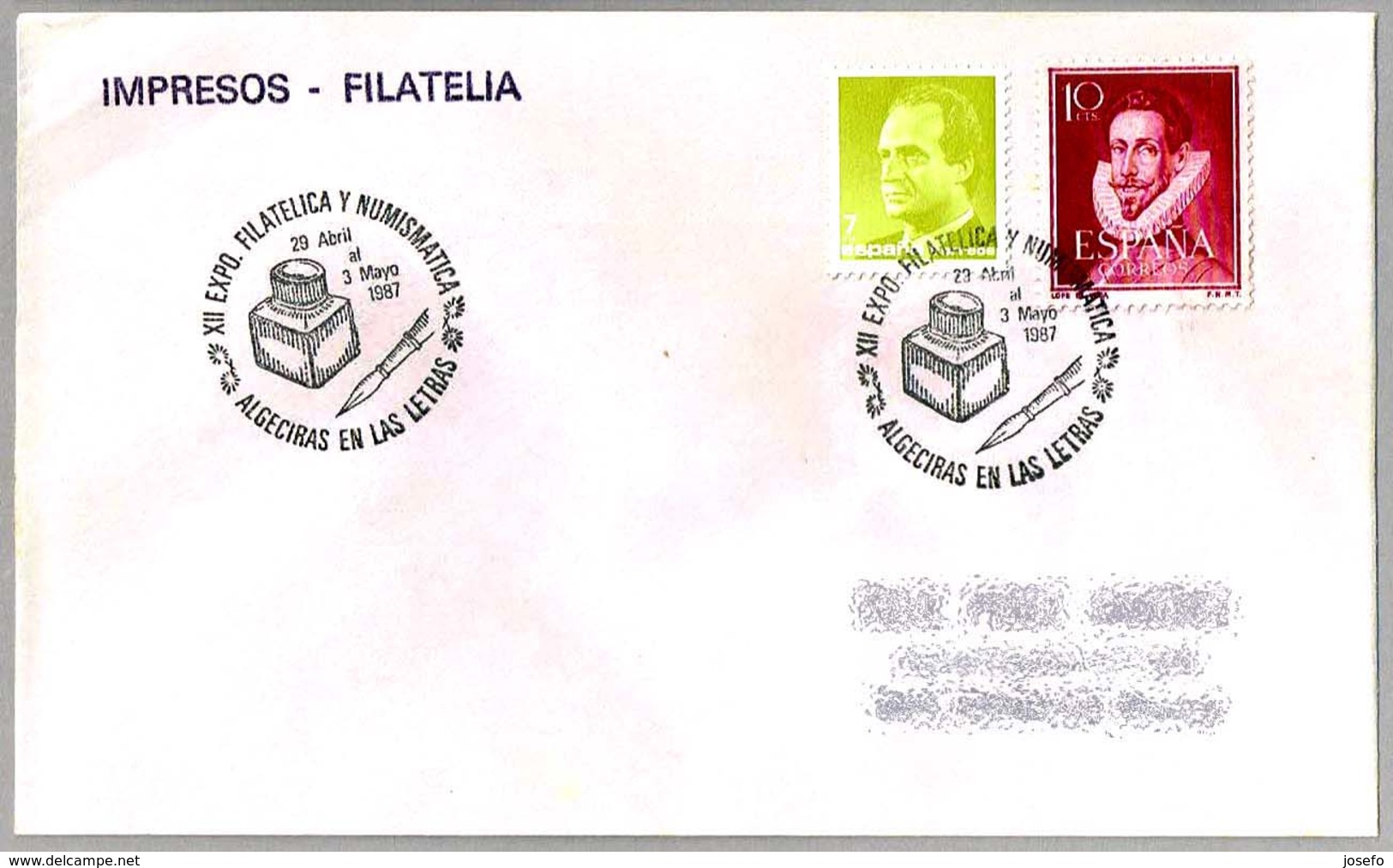 Matasellos ALGECIRAS EN LAS LETRAS - TINTERO - INKWELL. Algeciras, Andalucia, 1987 - Cartas & Documentos