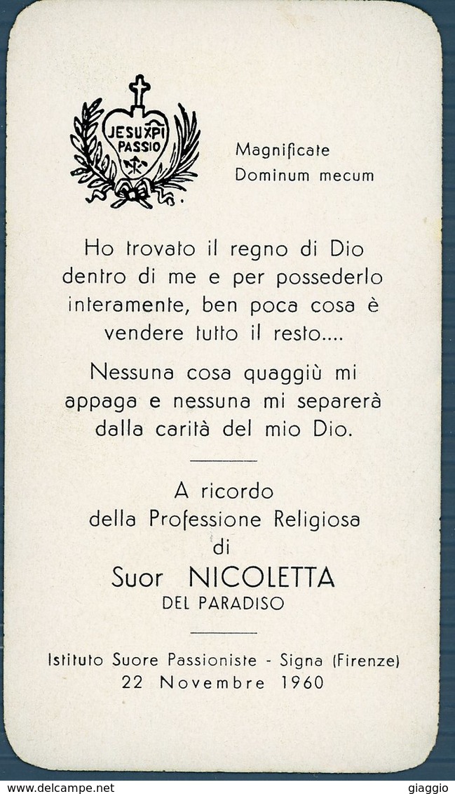 °°° Santino N. 326 - Ricordo Della Professione Religiosa Di Suor Nicoletta Signa (fi) 22 Novembre 1960  °°° - Firenze