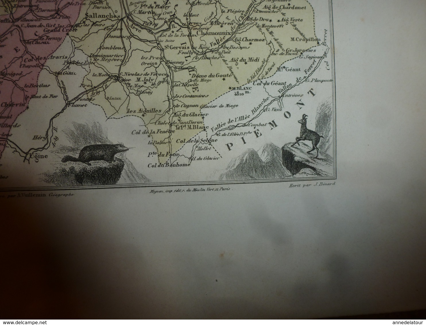 1880:Hte-SAVOIE (Annecy,Bonneville,St-Julien,Thonon,Cluses,Thorens,etc)Carte Géo-Descriptive en taille douce par Migeon.