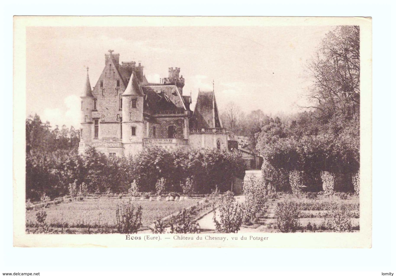 Cachet Manuel Hexagonal Tireté Vernon 1941 Eure Sur Cpa Ecos Chateau Du Chesnay Vu Du Porager - Bolli Manuali