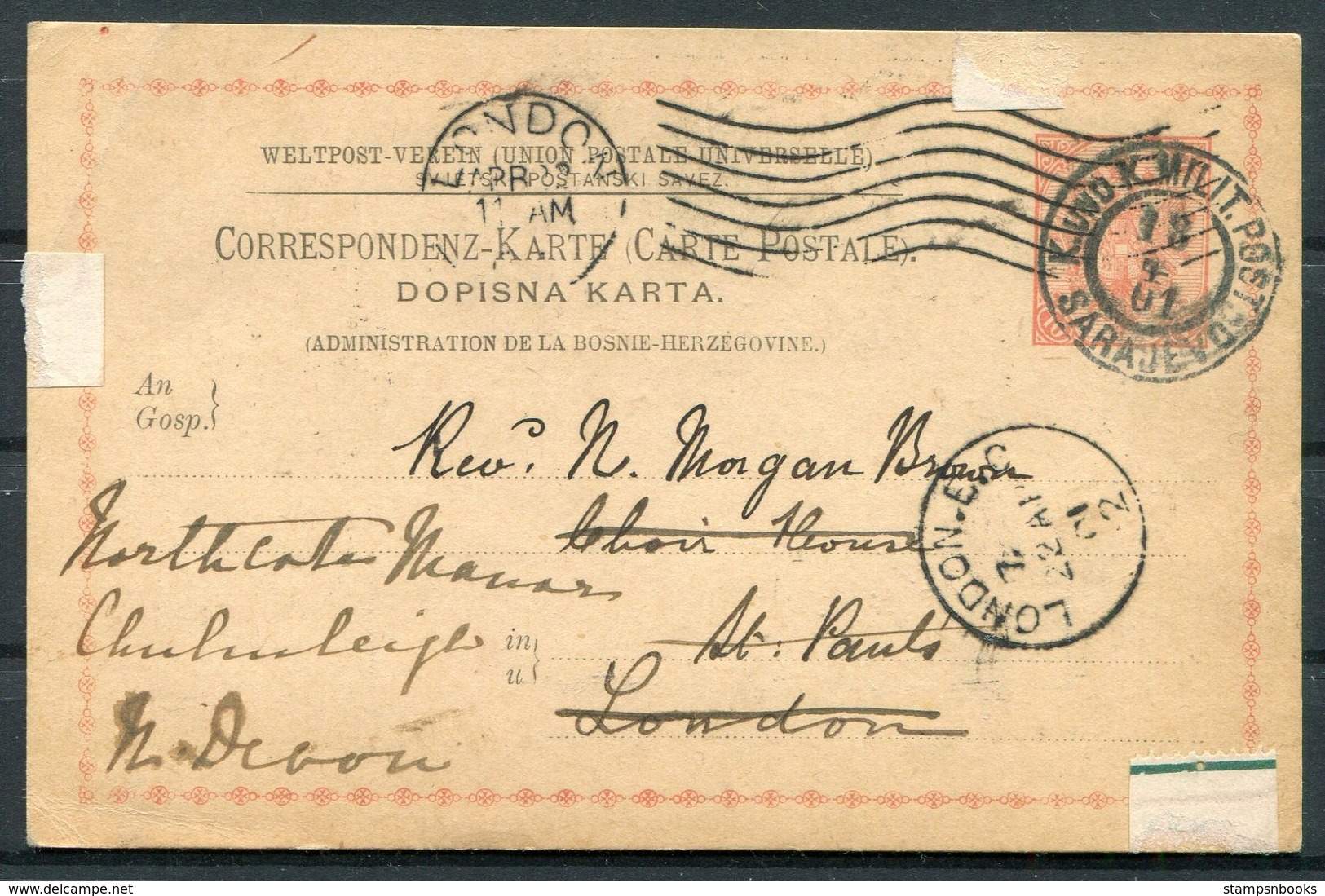 1901 Bosnia / GB Sarajevo Stationery Postcard - London Redirected Devon. Feldpost Military Fieldpost / Milit Post - Bosnia And Herzegovina