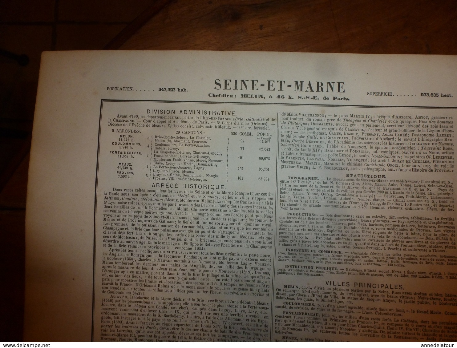 1880:SEINE Et MARNE (Melun,Coulommiers,Fontainebleau,Meaux,Provins,etc)Carte Géo-Descriptive En Taille Douce Par Migeon. - Cartes Géographiques