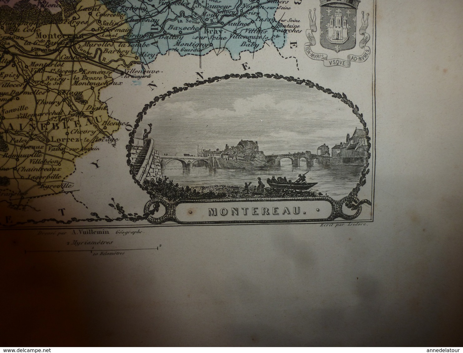 1880:SEINE et MARNE (Melun,Coulommiers,Fontainebleau,Meaux,Provins,etc)Carte Géo-Descriptive en taille douce par Migeon.