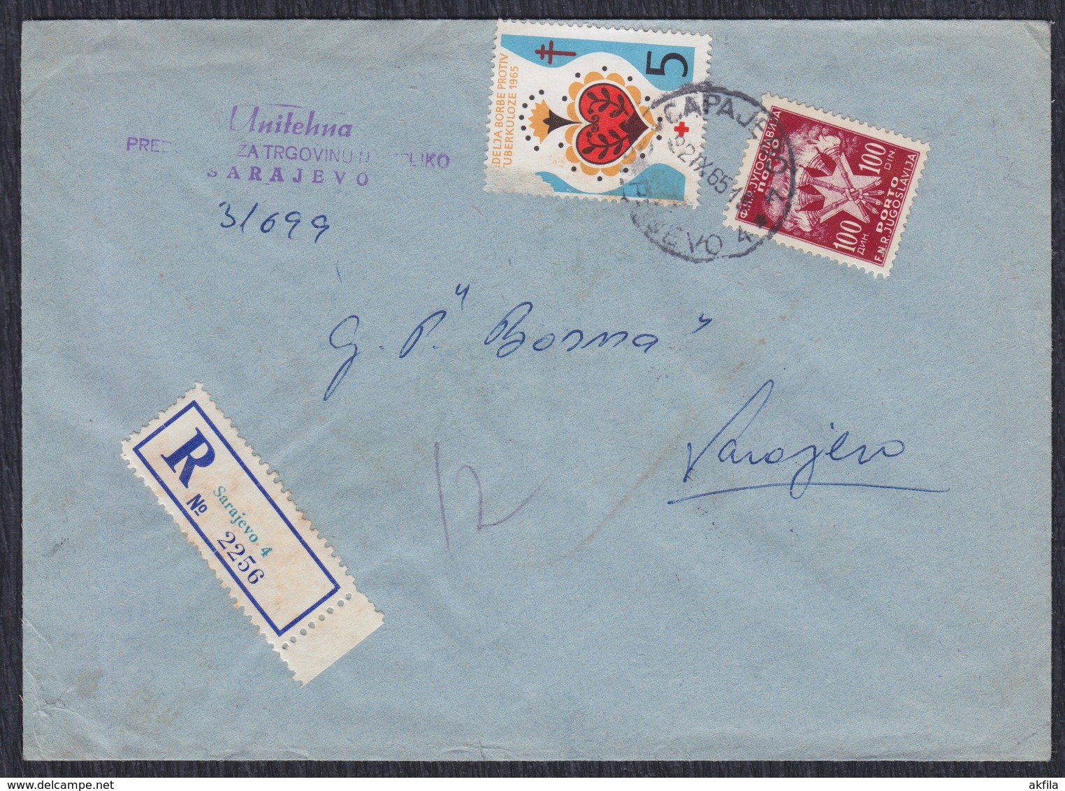 Yugoslavia 1965 R-letter Franked With Porto And Fight Against Tuberculosis Surcharge Stamp - Briefe U. Dokumente