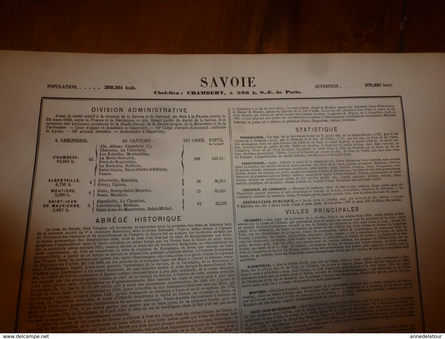 1880:SAVOIE (Chambéry,Albertville,Moutiers,St-Jean-de-Maurienne,etc) Carte Géo-Descriptive En Taille Douce Par Migeon. - Cartes Géographiques