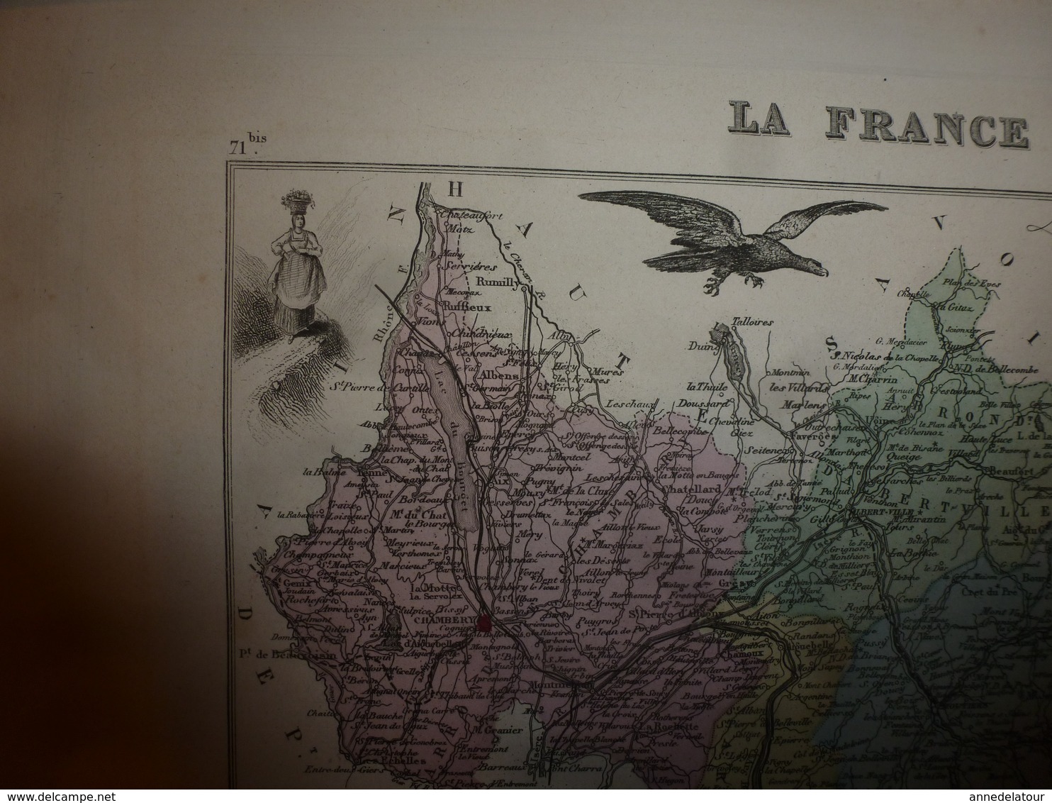 1880:SAVOIE (Chambéry,Albertville,Moutiers,St-Jean-de-Maurienne,etc) Carte Géo-Descriptive en taille douce par Migeon.