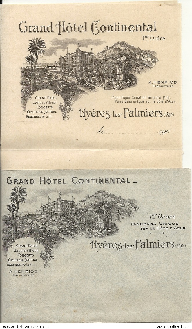 HYERES .LETTRE + ENVELOPPE GRAND HOTEL CONTINANTAL - Publicités