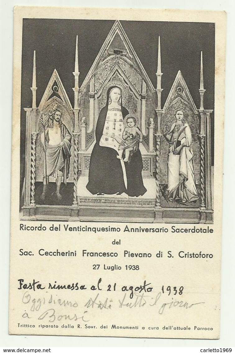 RICORDO DEL VENTICINQUESIMO ANNIVERSARIO SACERDOTALE 1938  VIAGGIATA FP - Andere & Zonder Classificatie