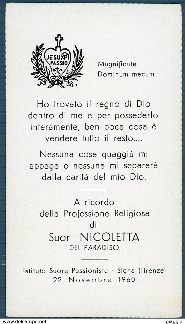 °°° Santino N. 327 - Ricordo Della Professione Religiosa Di Suor Nicoletta Signa (fi) 22 Novembre 1960  °°° - Firenze