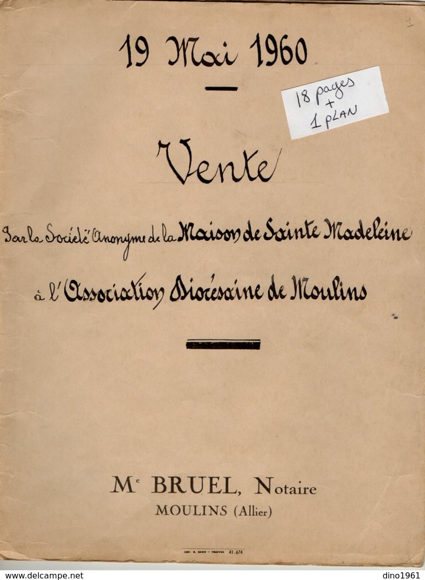 VP14.580 - MOULINS - Acte De 1960 - Vente De La Maison De Sainte Madeleine à L'Association Diocésaine De MOULINS - Colecciones