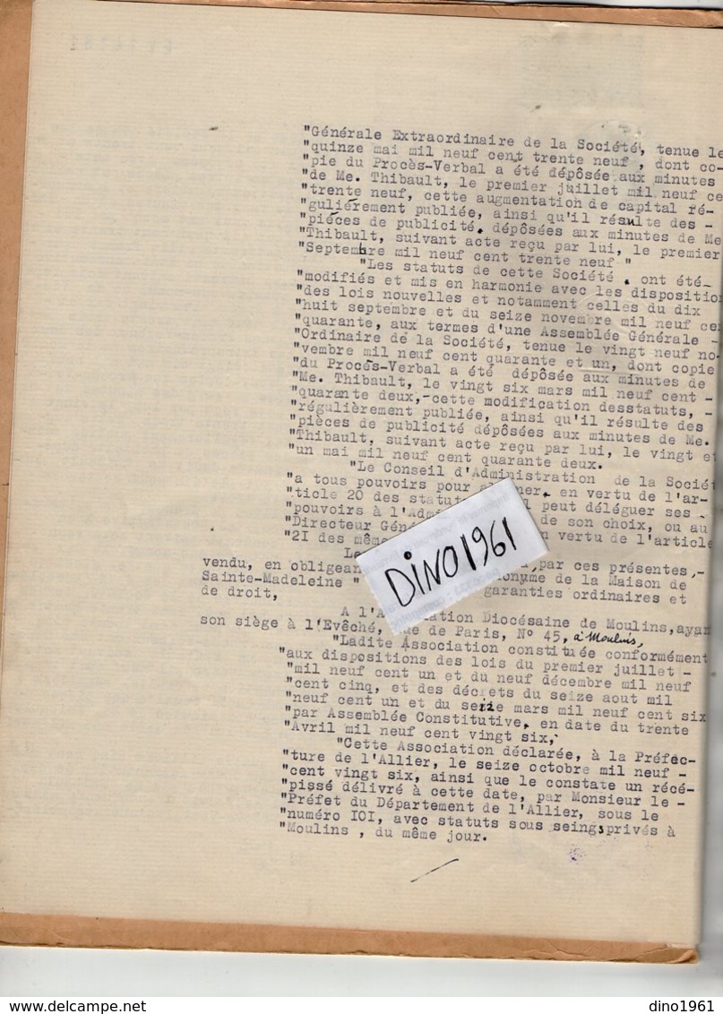 VP14.580 - MOULINS - Acte De 1960 - Vente De La Maison De Sainte Madeleine à L'Association Diocésaine De MOULINS - Colecciones