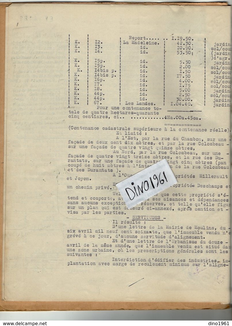 VP14.580 - MOULINS - Acte de 1960 - Vente de la Maison de Sainte Madeleine à l'Association Diocésaine de MOULINS