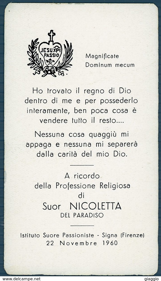 °°° Santino N. 341 - Ricordo Della Professione Religiosa Di Suor Nicoletta Signa (fi) 22 Novembre 1960  °°° - Firenze