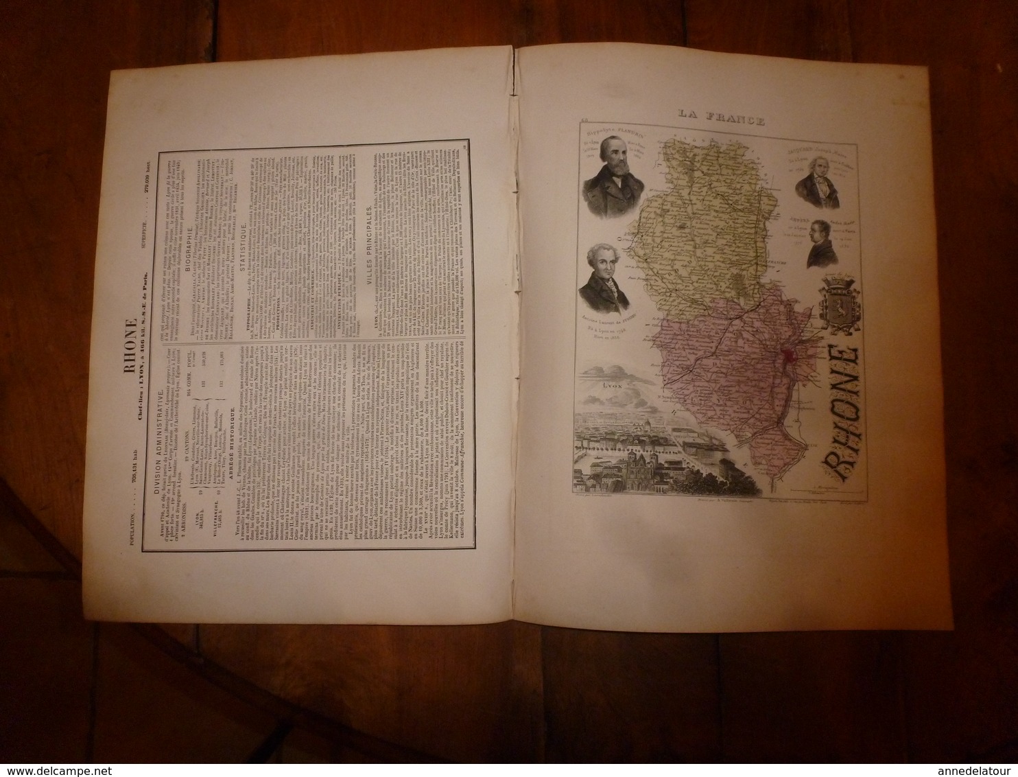 1880:RHONE (Lyon,Villefranche,Tarare,Thisy,Givors,Limonest,Beaujeu,etc)Carte Géo-Descriptive En Taille Douce Par Migeon. - Geographische Kaarten