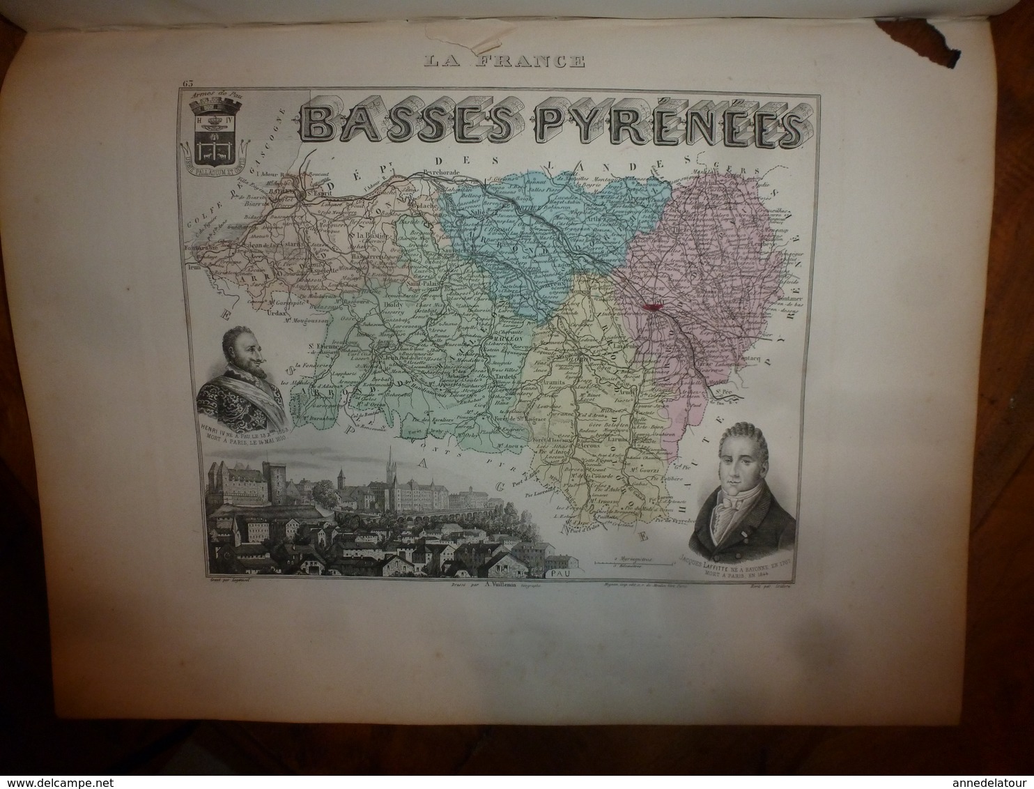 1880:BASSES PYRENEES (Pau,Bayonne,Mauléon,Oloron,Ortez,Ustaritz,etc) Carte Géo-Descriptive En Taille Douce Par Migeon. - Geographical Maps