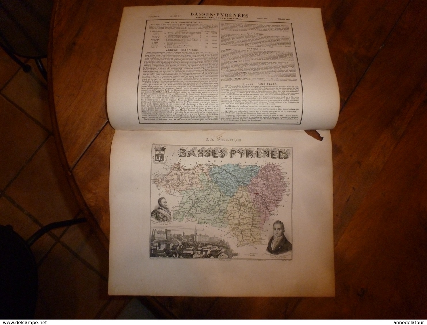 1880:BASSES PYRENEES (Pau,Bayonne,Mauléon,Oloron,Ortez,Ustaritz,etc) Carte Géo-Descriptive En Taille Douce Par Migeon. - Geographical Maps